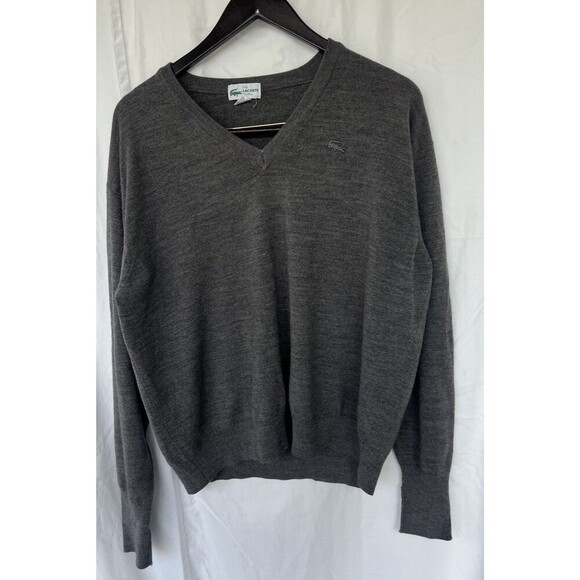 VTG 80s The Lacoste Club V-Neck Pullover Sweater Wool Blend Gray Men’s Size XL - Picture 1 of 7
